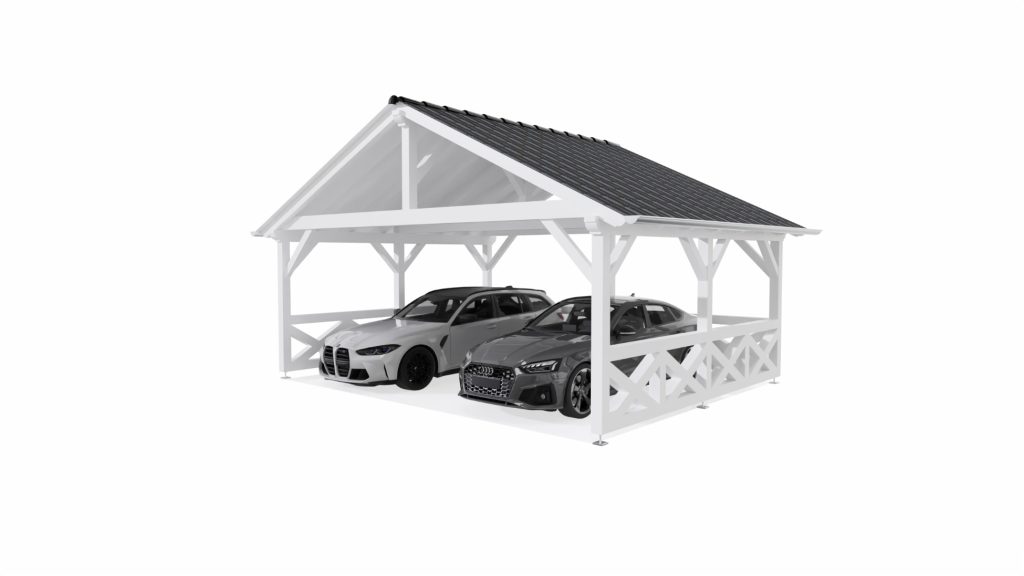 Satteldach Carport mit Holzkreuze in Brandenburg